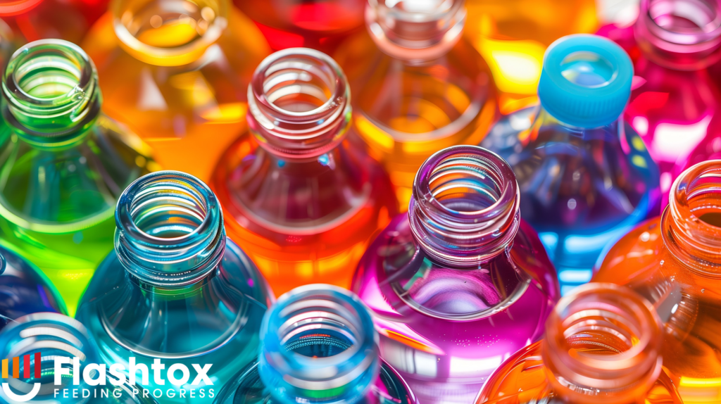 immagine di bottiglie di plastica, per bevande, colorate