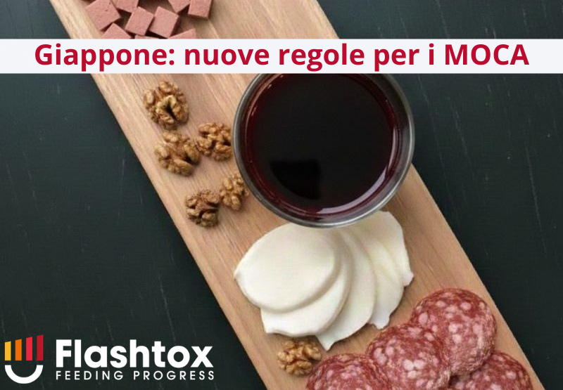 Immagine di un tagliere con salumi, formaggio e noci per aperitivo con in sovrimpressione la scritta "Giappone: nuove regole per i MOCA".