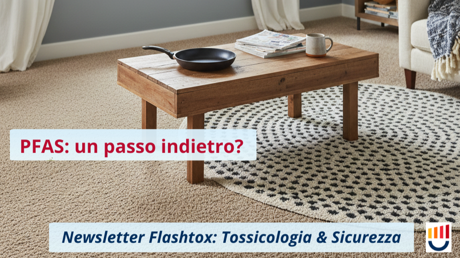 Immagine di un tavolino con sopra appoggiata una padella ed in sovrimpressione la scritta "PFAS: si sta facendo marcia indietro?"