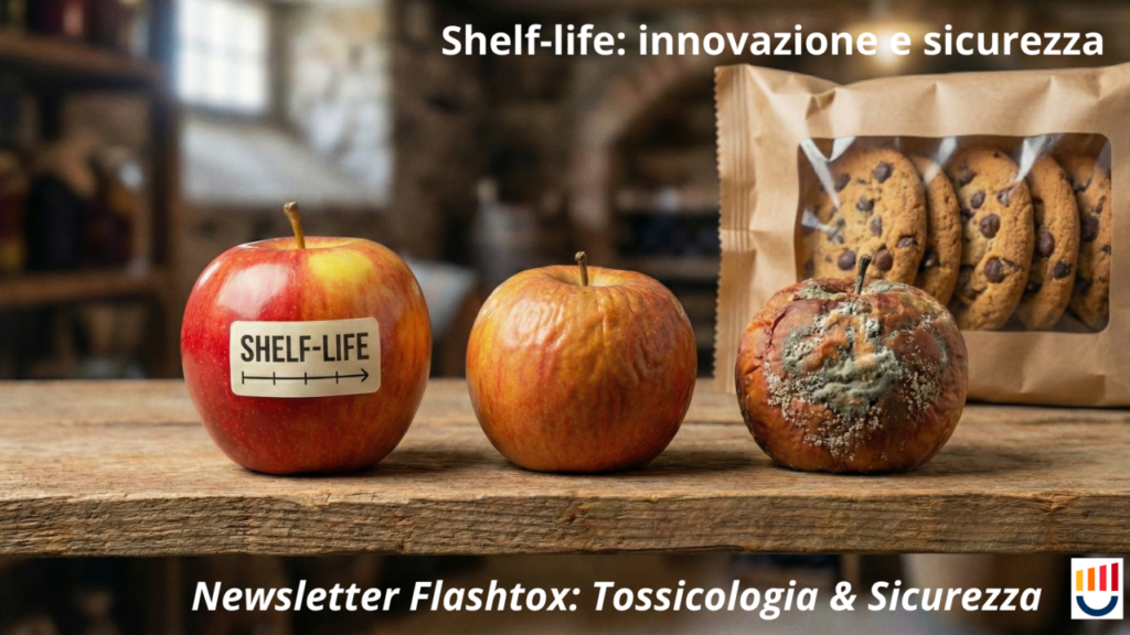 Immagine di una mela sana, una appassita ed una marcia con la scritta "Shelf-life: innovazione e sicurezza"