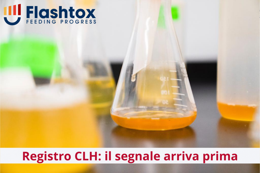 Immagine di ampolle di laboratorio ed in sovrimpressione la scritta “Registro CLH: il segnale arriva prima”.